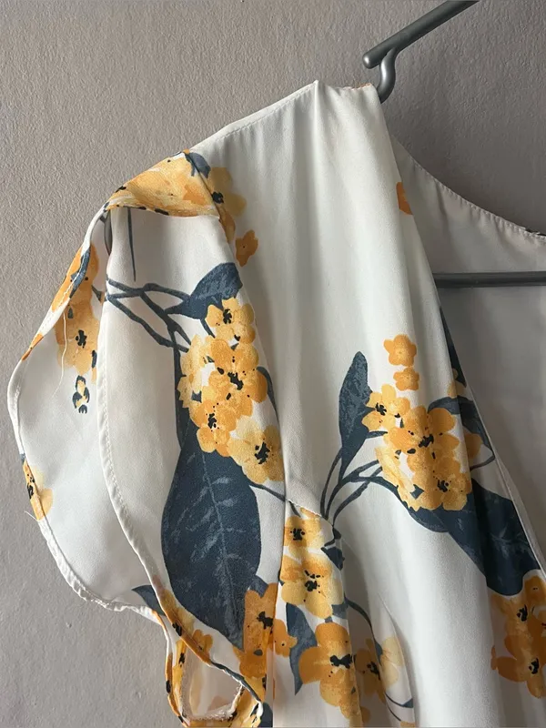 Lulus French Countryside White and Yellow Floral Print High-Low Dress Size XL - Image 4