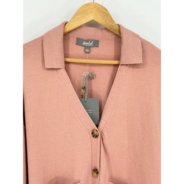 NWT Marled Reunited Clothing Cardigan‎ Sweater Dusty Rose Button Down Large - Image 4