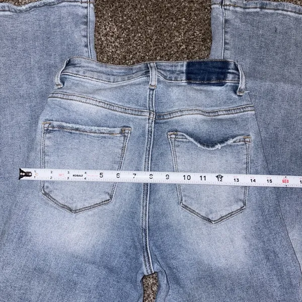 RISEN Women's Light Wash Flared Jeans Blue Stretch Mid Rise RDP5120 - Image 5