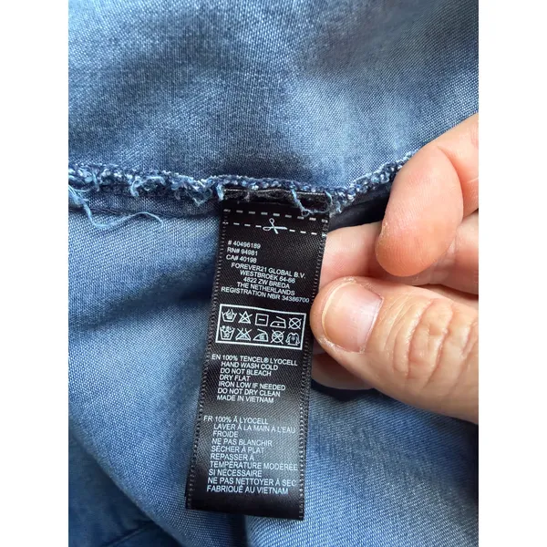 Western Snap Tencel Lyocell Front Chambray Shirt Studded Collar Small - Image 7