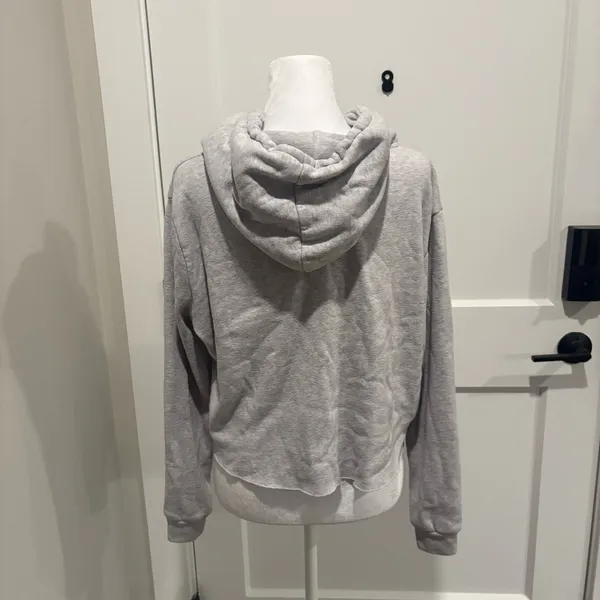 Brandy Melville Gray Cropped Hoodie Raw Hem Oversized - Image 2