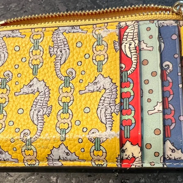 Tory Burch Multi-Color Seahorse Perry Printed Top Zip Card Case Wallet - Image 6