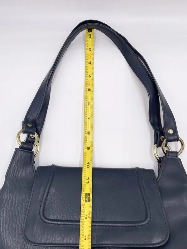 American Vintage Vintage Navy Blue Faux Leather Shoulder Bag Purse Double Handles Minimalist 90s - Image 10