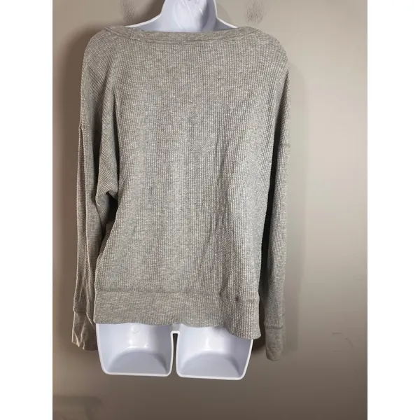 OFFLINE by Aerie Heather Gray‎ Waffle Knit V-Neck Long Sleeve Top Small - Image 4