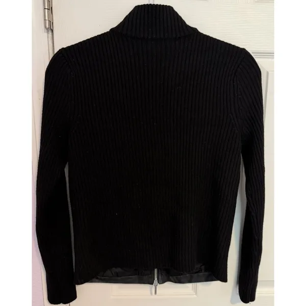VTG Lauren Ralph Lauren Motorcycle Jacket PM Leather/Merino Wool Black Y2K Biker - Image 3