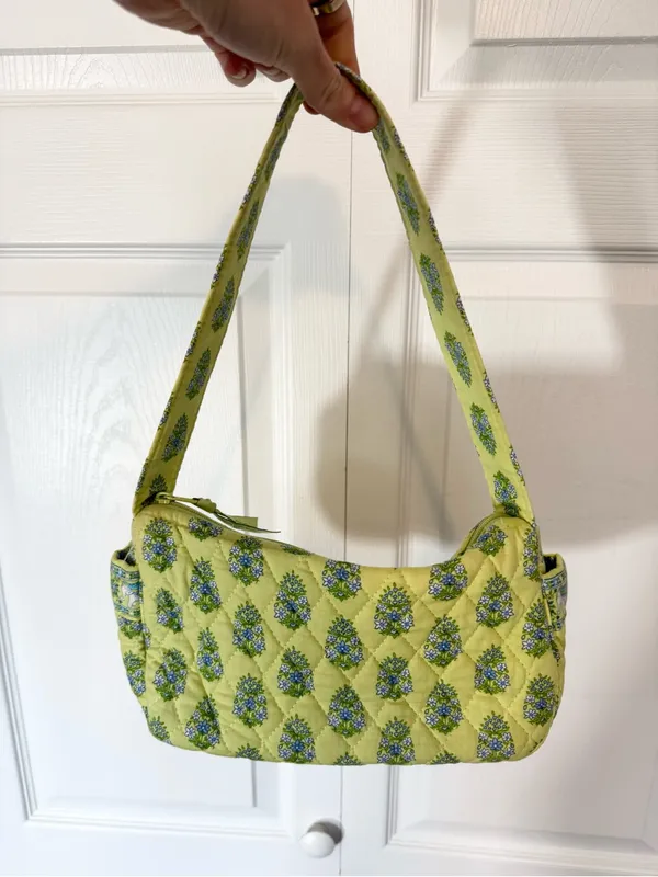 Vintage Vera Bradley Green Blue Floral Elephant Quilted Shoulder Bag USA - Image 8
