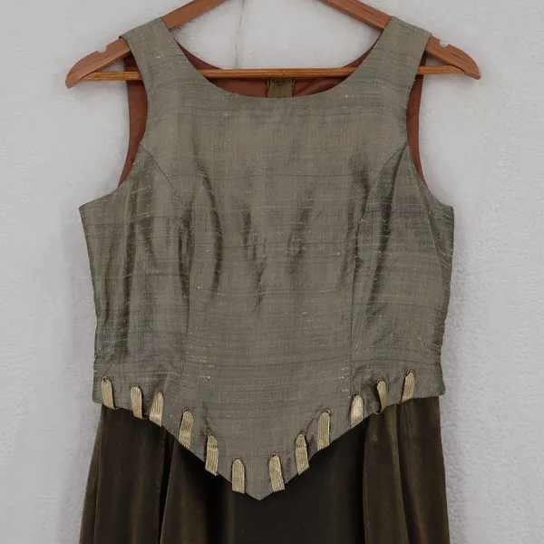 Gloria Vintage Silk Basque Maxi Dress‎ Gown Size S Green Regency Renaissance 90s - Image 9