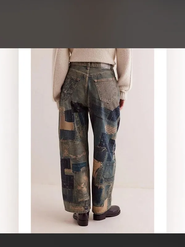 Free People Illusions Patchwork Barrel Jeans- size 25 - Image 4