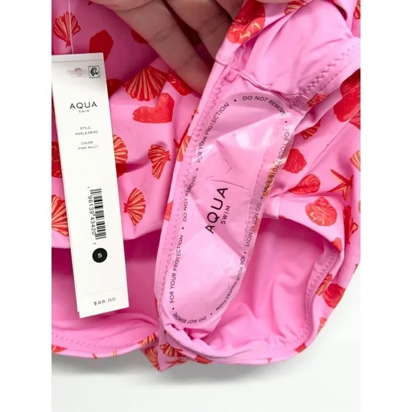 AQUA Swim Pink Seashell Starfish Tie Shoulder One Piece Swimsuit Size Small NEW - Image 6