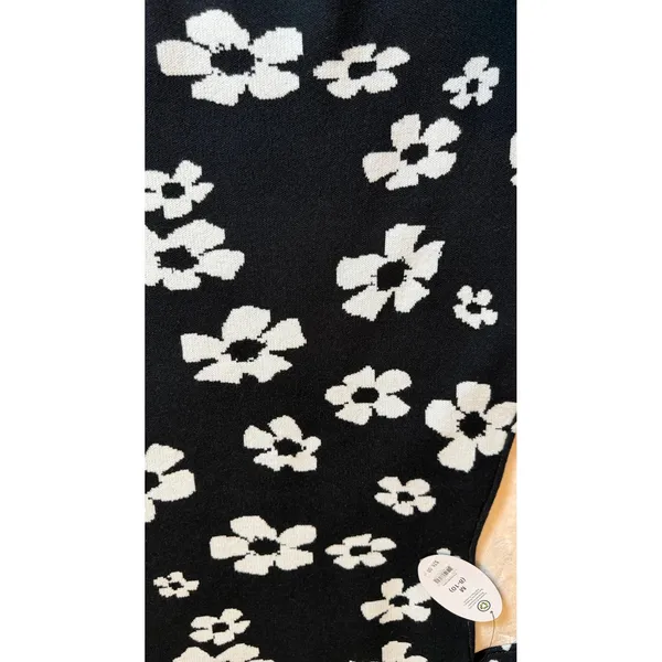 Scoop Black White Floral Knit Mock Neck Mini Sweater Dress SC2502152CM Womens M - Image 12