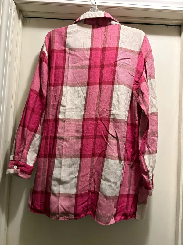 SHEIN pink plaid long sleeve faux flannel shirt, XL - Image 2