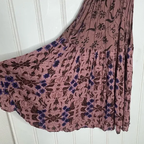 FREE PEOPLE Sleeveless Keyhole Boho Mauve Floral Babydoll Swing Slip Dress 882 - Image 10