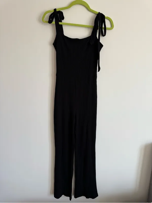 Reformation Wesley Ribbed Jumpsuit Tie Straps in Black Size Small - Image 3