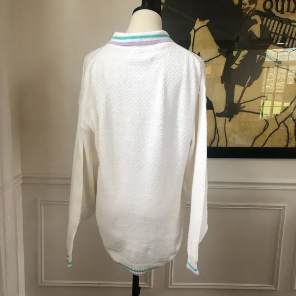 Vintage Embroidered Patchwork Cotton Sweater M White Size M - Image 6