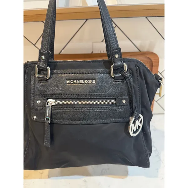 Michael Kors Gilmore satchel black nylon leather-trimmed shoulder bag casual - Image 12