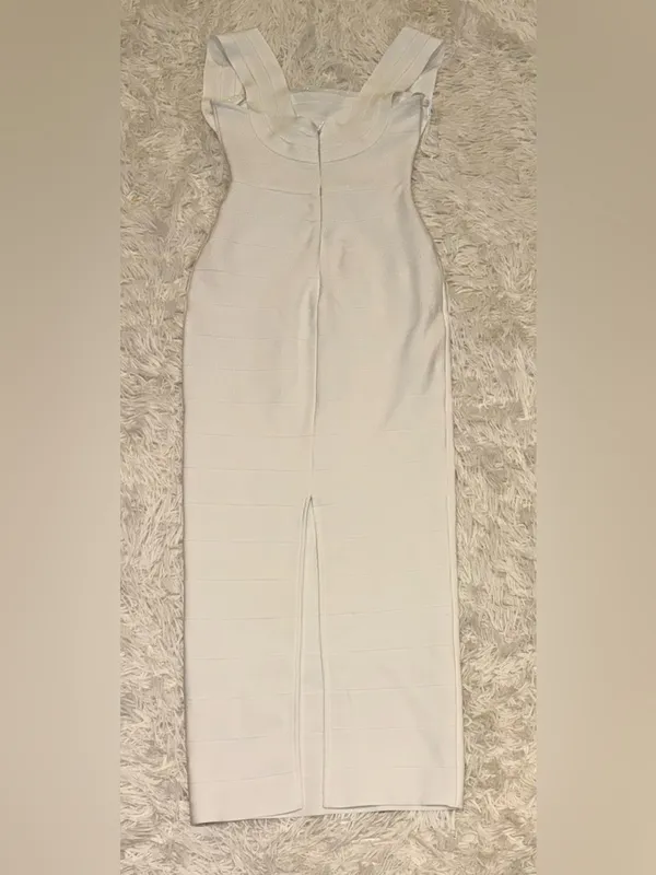 NEW ELLIATT Fiona Square Neck Drape Back White Column Gown Sz L - Image 5