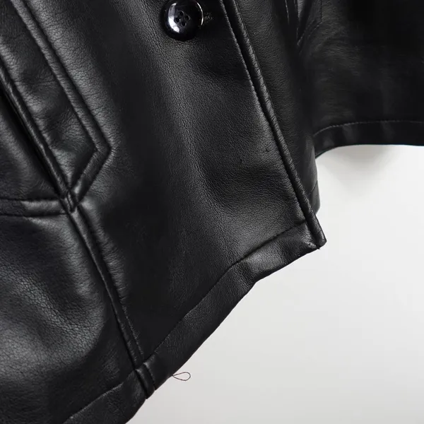 Vintage Faux Vegan Black Leather Jacket Blazer - Image 8