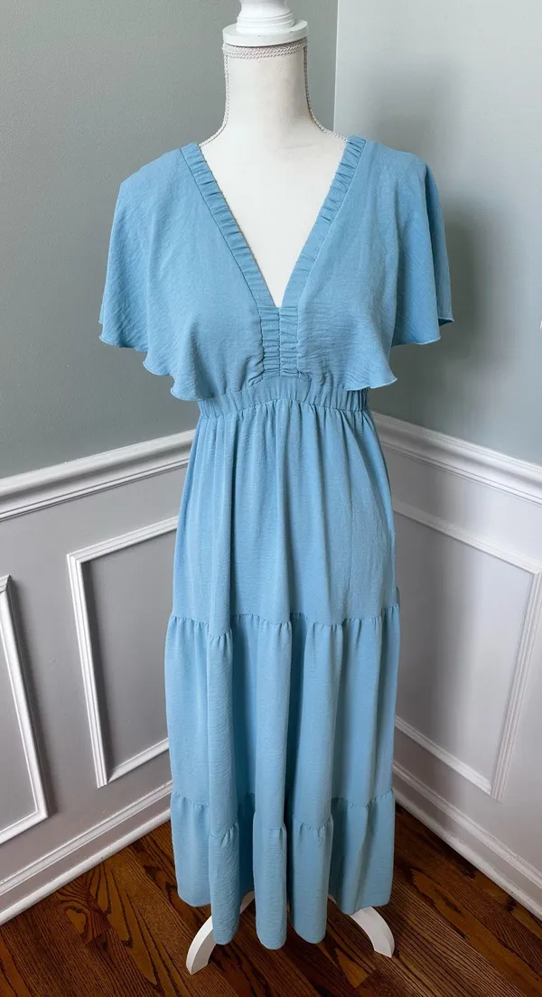 Simplee Apparel Sky Blue Ruffle Maxi Dress Boho Festival - Image 3