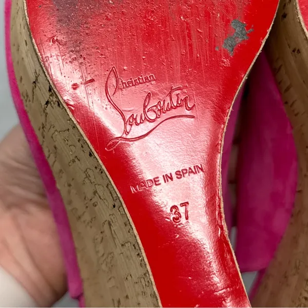 Christian Louboutin Reine De Liege Suede Cork Platform Wedge Slingback Sandal 37 - Image 12