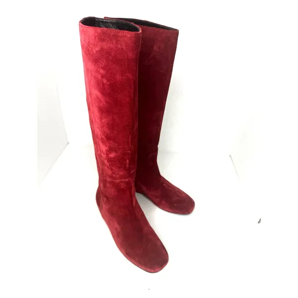 Longchamp Red Brick Suede Knee High Riding Boots Flat Leather EU 37 - Image 4