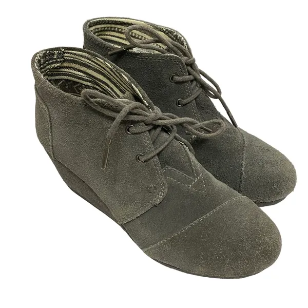 Toms Suede Desert Wedge Bootie Dark Gray Size 6.5‎ - Image 2