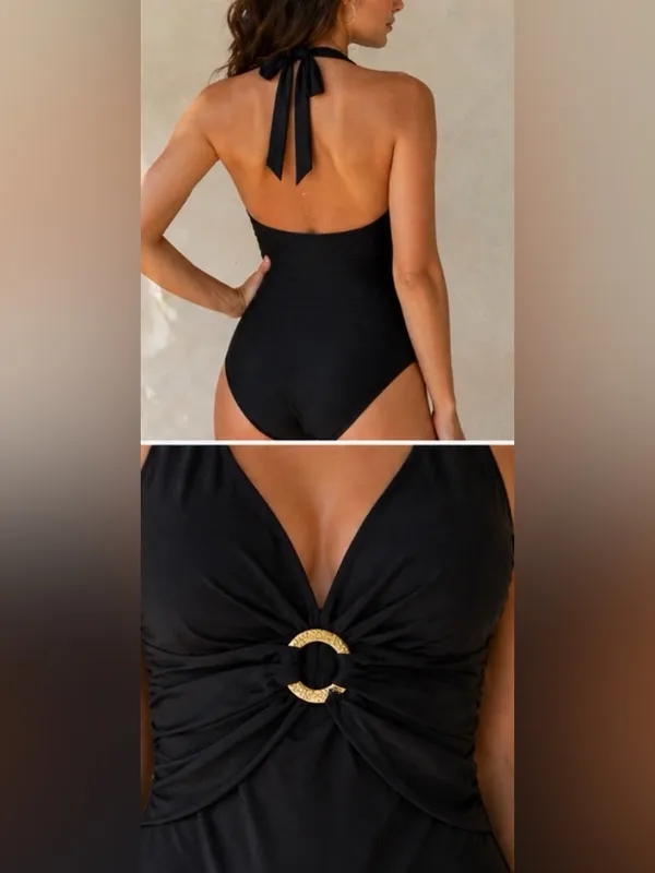 NEW SPANX Black One Piece Swimsuit Size 8 Ruched Halter Tummy Control Slimming - Image 2