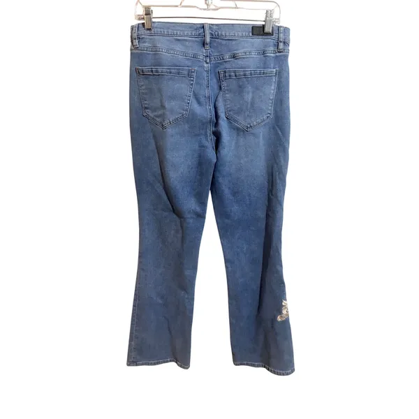 Nicole Miller Soho Bootcut Jeans Womens 8 Blue Excellent Floral Embroidered High - Image 3