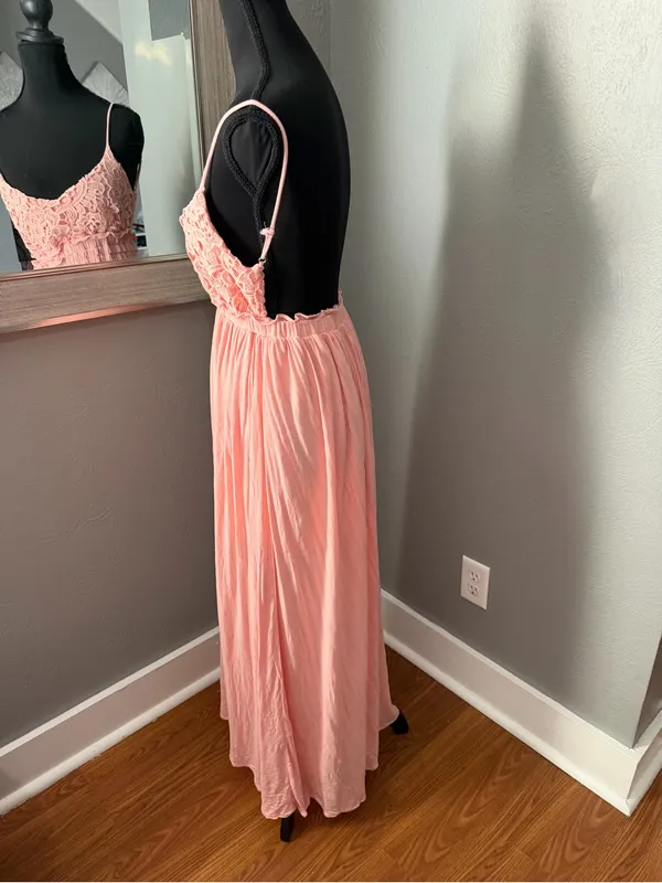 Bibi Pink Crochet Maxi Dress Open Back Coquette Cottagecore Barbie Size Small - Image 3