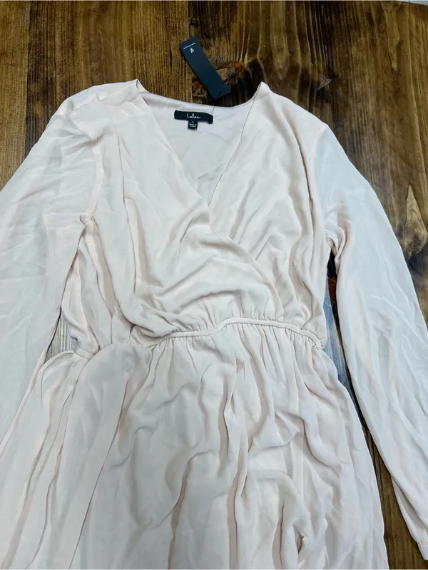 Lulus Wondrous Water Lilies Blush Pink Chiffon Long Sleeve Maxi Dress Size Large - Image 10