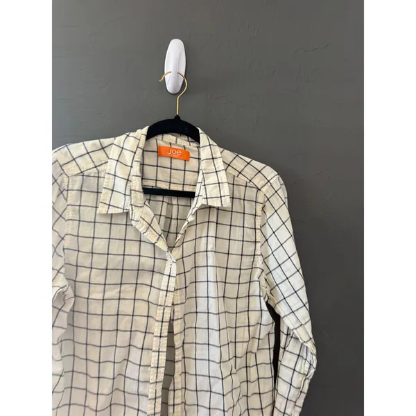 Joe‎ Fresh Womens White Navy Blue Windowpane Check Button Down Shirt Lightweight - Image 2