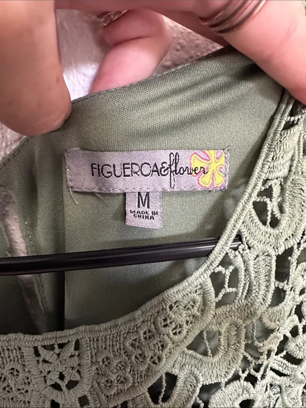 Figueroa & Flower Olive Lace Crochet Yoke Maxi Dress with Tie Waist Size M - Image 2