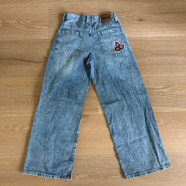Deja Clark for Aeropostale Jeans Super Baggy 8 Ball Cherries Size XS Reg Blue - Image 5