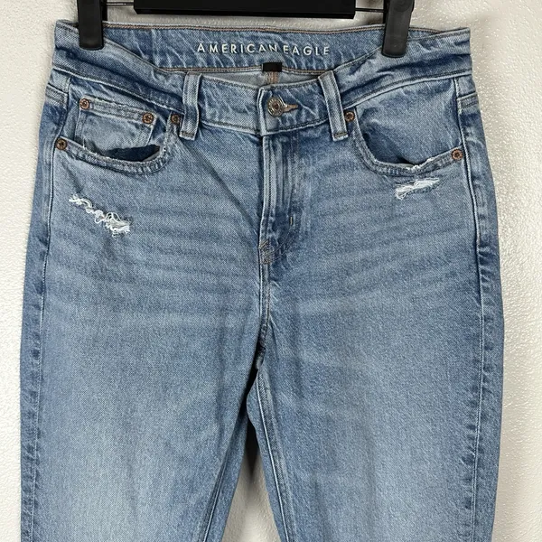 American Eagle 90s Low Rise Skinny Kick Jeans Womens 4Long Raw Hem Stretch Boho - Image 2
