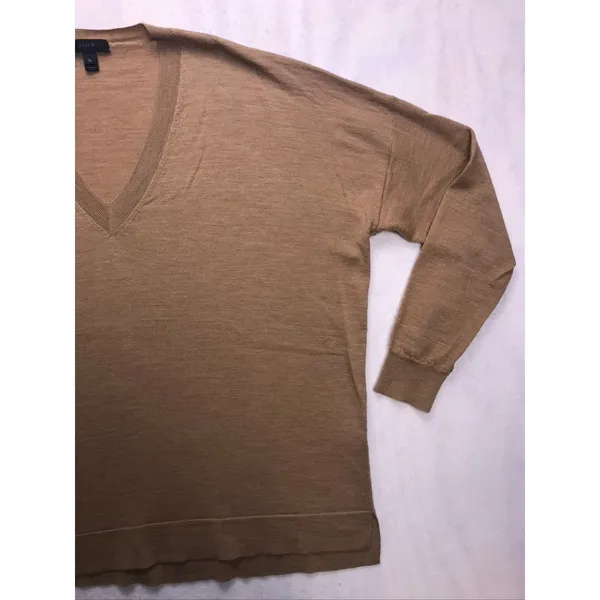 J.Crew V-Neck Sweater Women XL Brown Merino Wool‎ Oversized Pullover Classic - Image 4