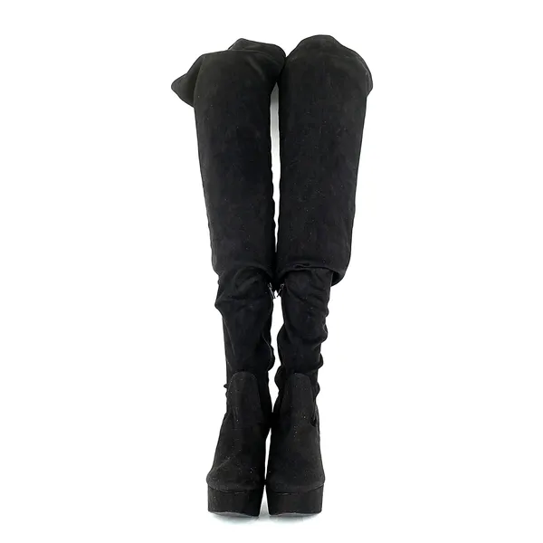 H & M Thigh High Platform Boots Stretch Faux Suede Black 10 - Image 11