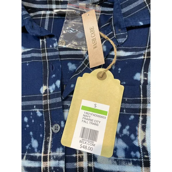 True Craft Plaid Button Down Shirt Dress Size S Navy Cotton - Image 2