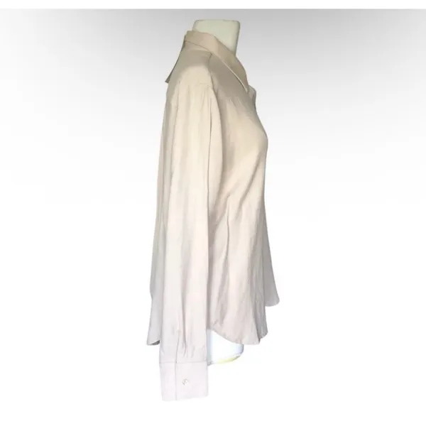 Beige Button Up Blouse Lightweight Relaxed Layering Shirt Women’s Medium - Image 4