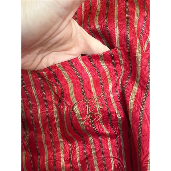 Vintage 90s Victoria Secret Nightshirt Nightgown Button Up Satin Red Gold Sz M - Image 2