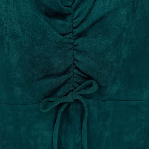 Sugar + Lips Faux Suede Mini Homecoming Dress‎ Women M Teal Ruched Boho Holiday - Image 5