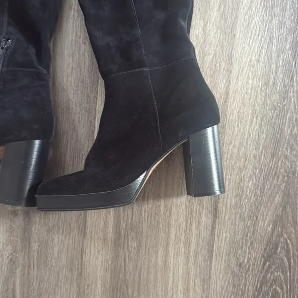 Free People Black Tall Boots Size 8 Leather Platform Square Toe Heeled - Image 6