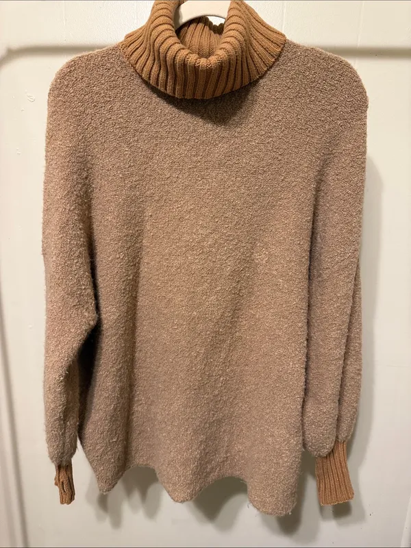 Offline by aerie XS oversized Cozy Turtleneck Bouclé Sweater in Camel - Image 2