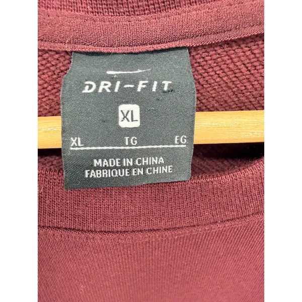 Nike Dri-Fit Embossed Logo Sweatshirt XL Burgundy Crewneck Raglan Athleisure‎ - Image 5