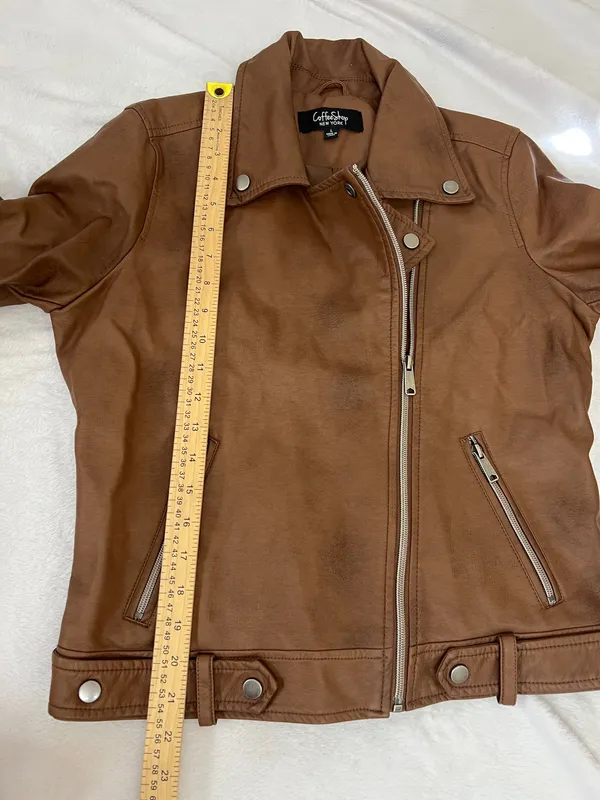 CoffeeShop Brown Faux Leather Moto Biker Jacket Size L - Image 9