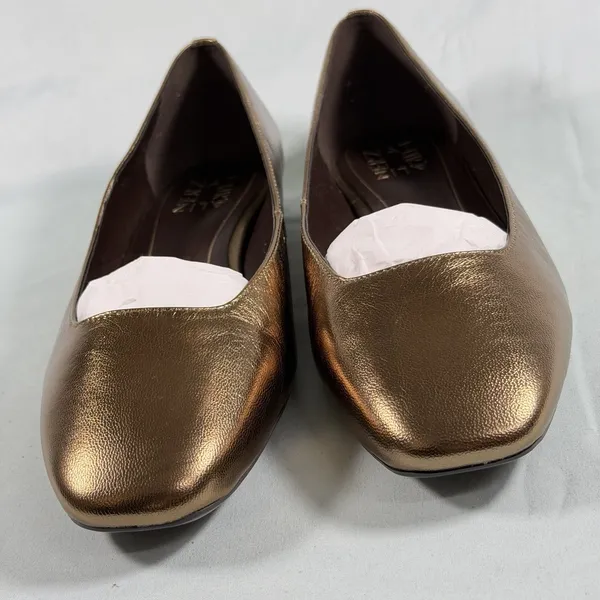 Naturalizer Size-8W Womens Chelsea Gold Leather Square Toe‎ Ballet Flats - Image 5