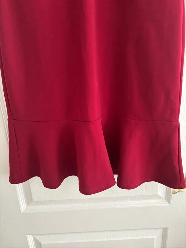 Lulu's Wine-Red V-Neck Midi Dress with Flounce Hem - Image 2