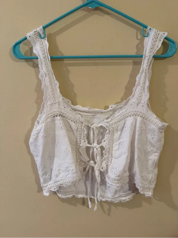 Abercrombie & Fitch White Eyelet Square-Neck Tank - Image 3