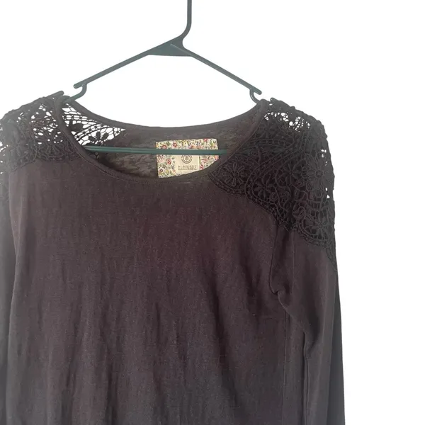 Element Women's Size Medium Black Crochet Semi Sheer Long‎ Sleeve Shirt - Image 2