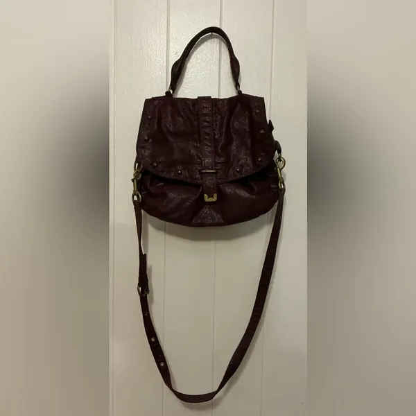 Rare MATT & NAT Vegan Burgundy Large Studded Crossbody Vintage Handbag Bag - Image 2