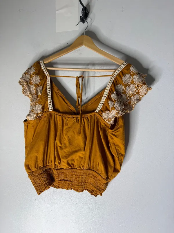 Jennifer‎ & Grace Yellow Embroidered Ruffle White Crochet Trim Large - Image 2