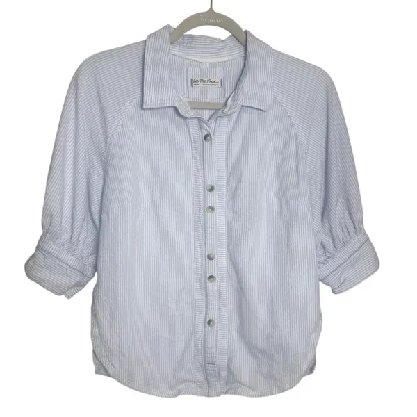 Free People Ellie Blue Stripe Short Sleeve Top Women’s Sz. M - Image 5